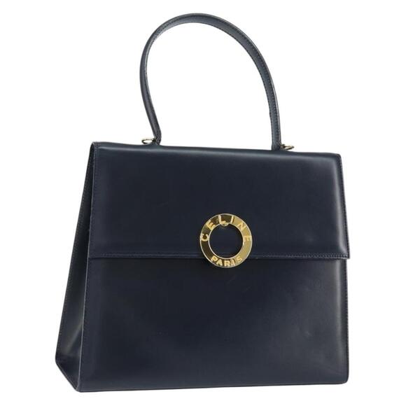 CELINE Handbags - CELINE Circle Hand Bag Leather Navy Gold Auth 149129